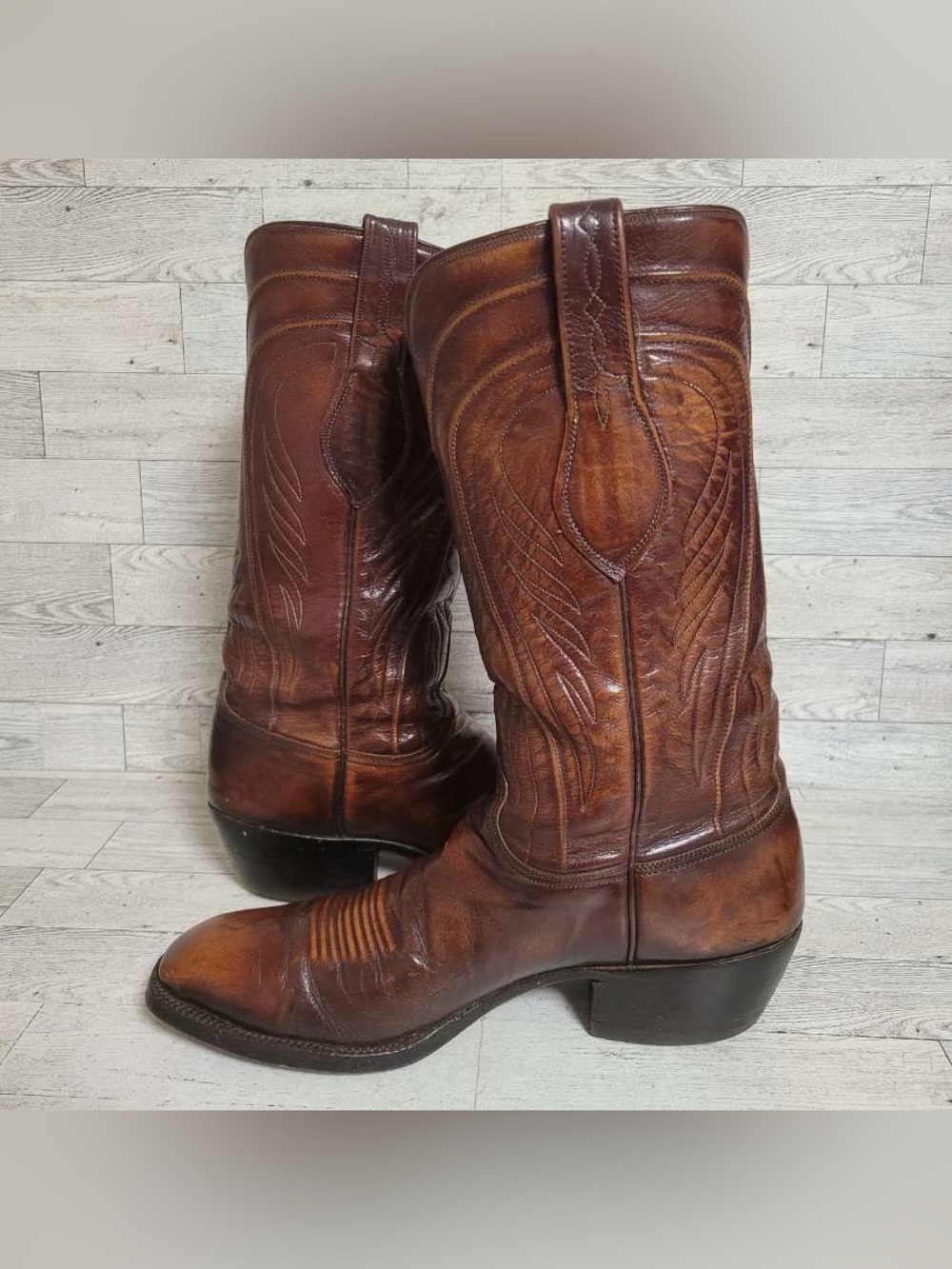 Women’s Lucchese San Antonio 2083 Brown Mohagany Leather Cowboy Boots Size 9B - Picture 8 of 11